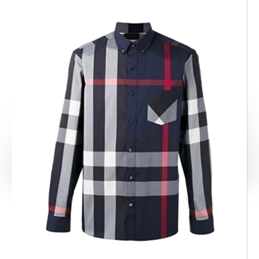 Burberry Navy Plaid Dress Shirt Large Mens